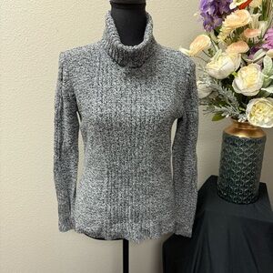 Sundance Gray Marled Ribbed Turtleneck Sweater PM Cotton Silk Blend